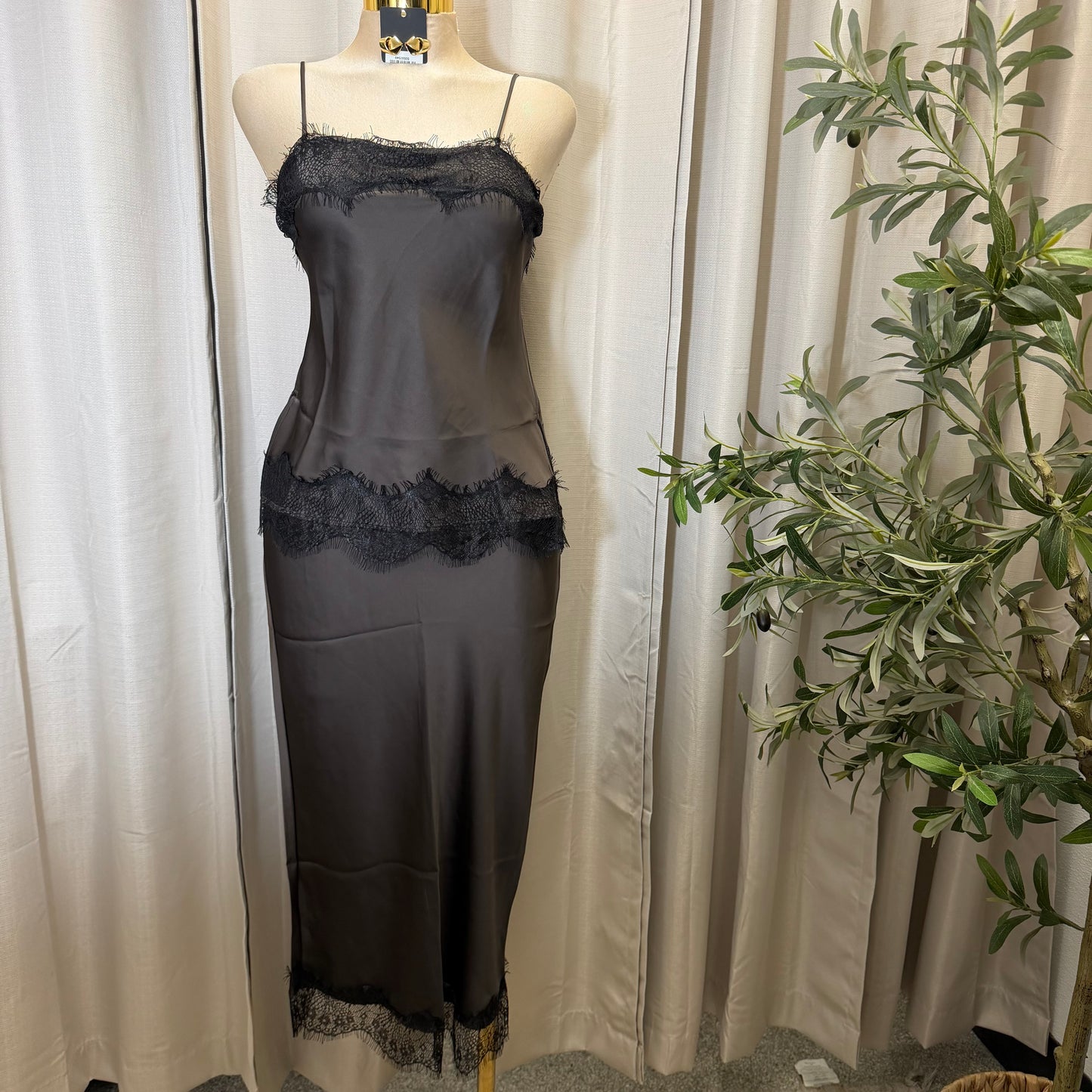 Satin lace Skirt Set-brown/black