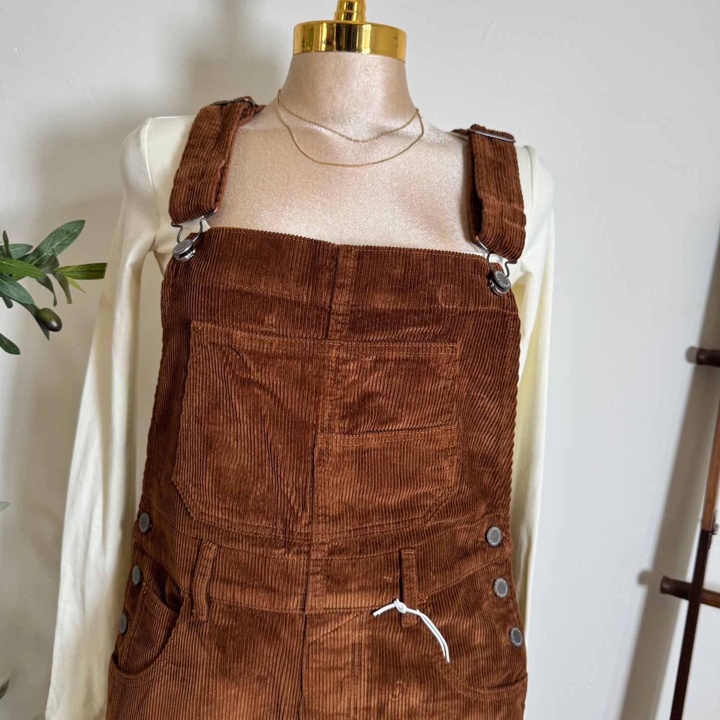 Relaxed Corduroy Boyfriend Overalls-Brown