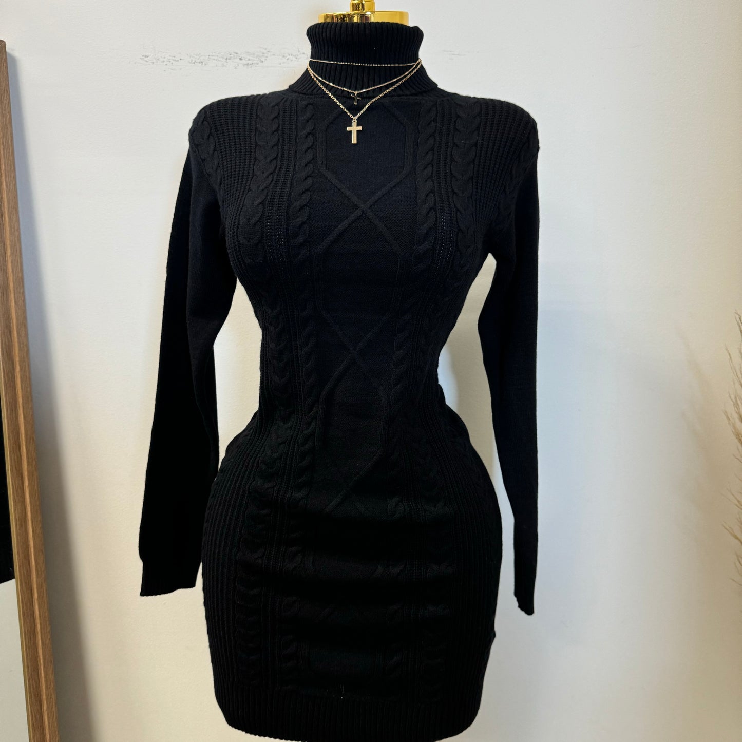 Tu Turtle Neck Sweater Dress-Black