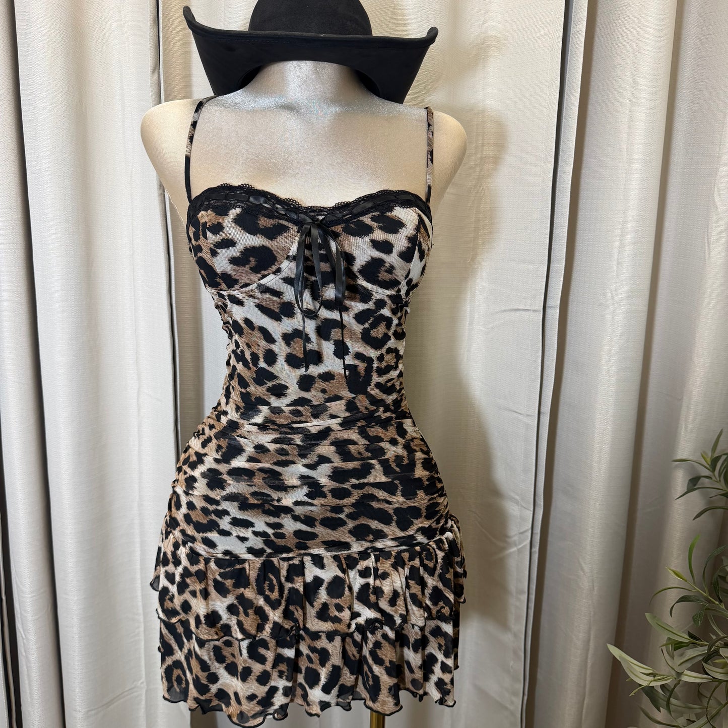 Ruffled Mini Cheetah Dress-Brown