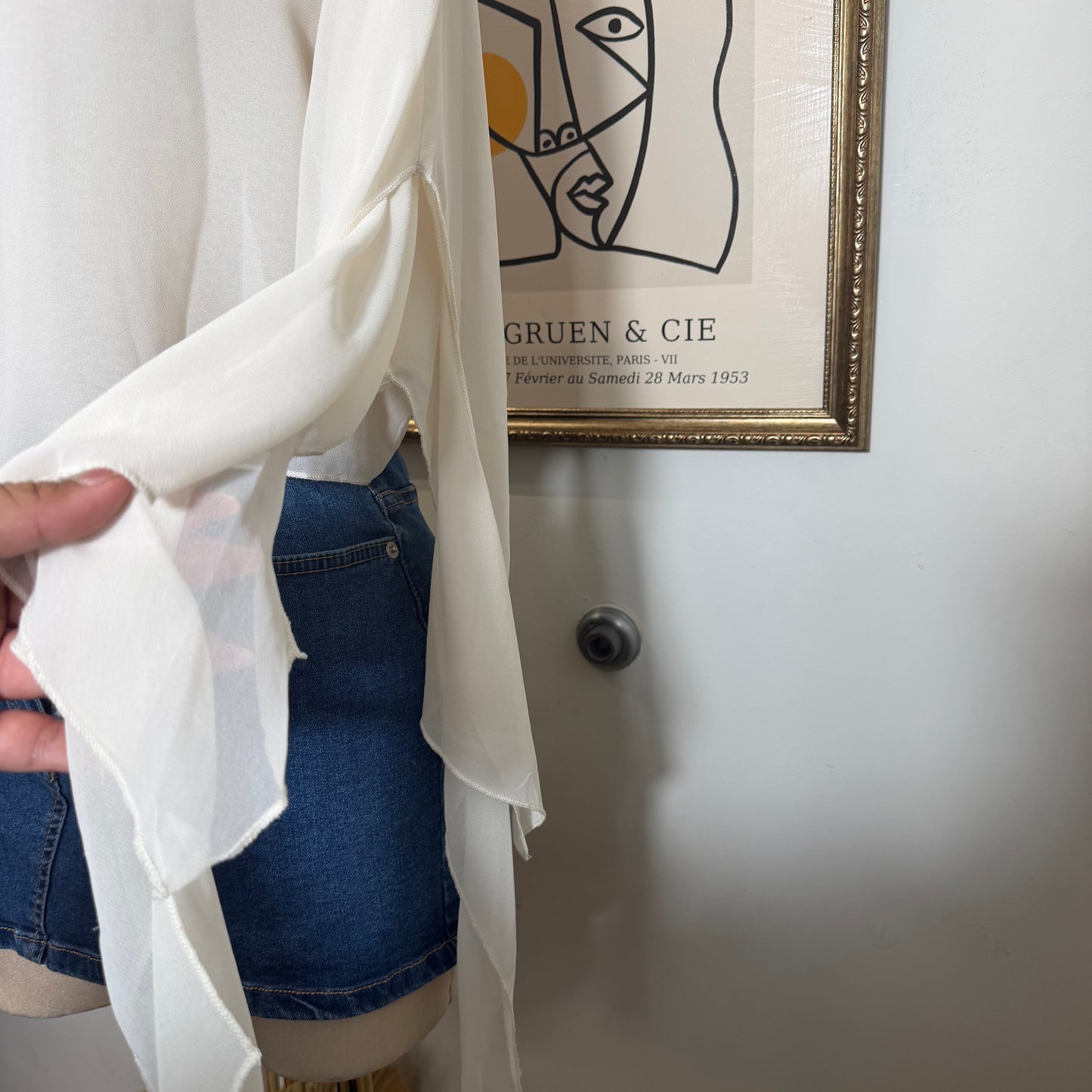 Sheer One-Shoulder Drape Crop Top-Cream