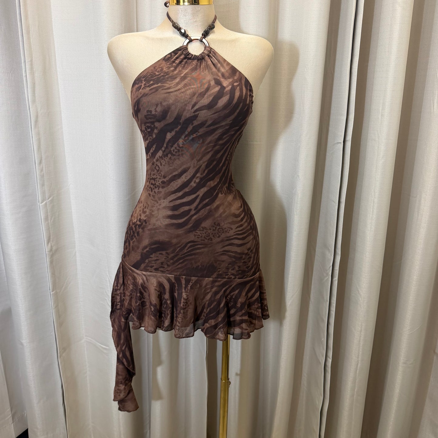 Halter Leopard Dress-Brown