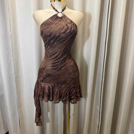 Halter Leopard Dress-Brown