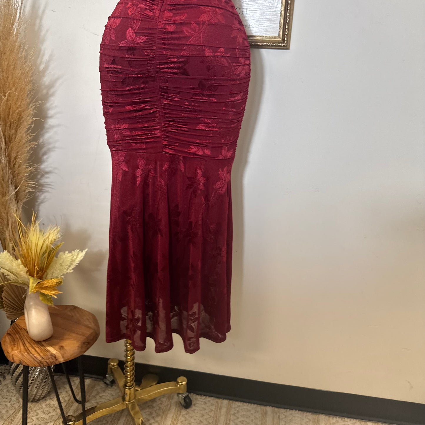 Trim accent Midi Dress-Wine