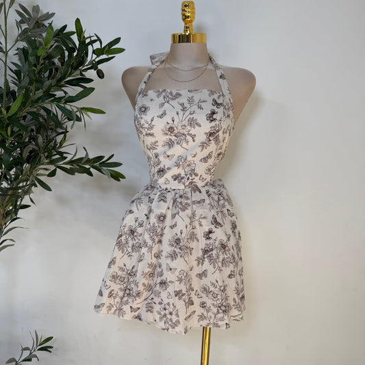 Halter Ballon Dress-Cream/Brown