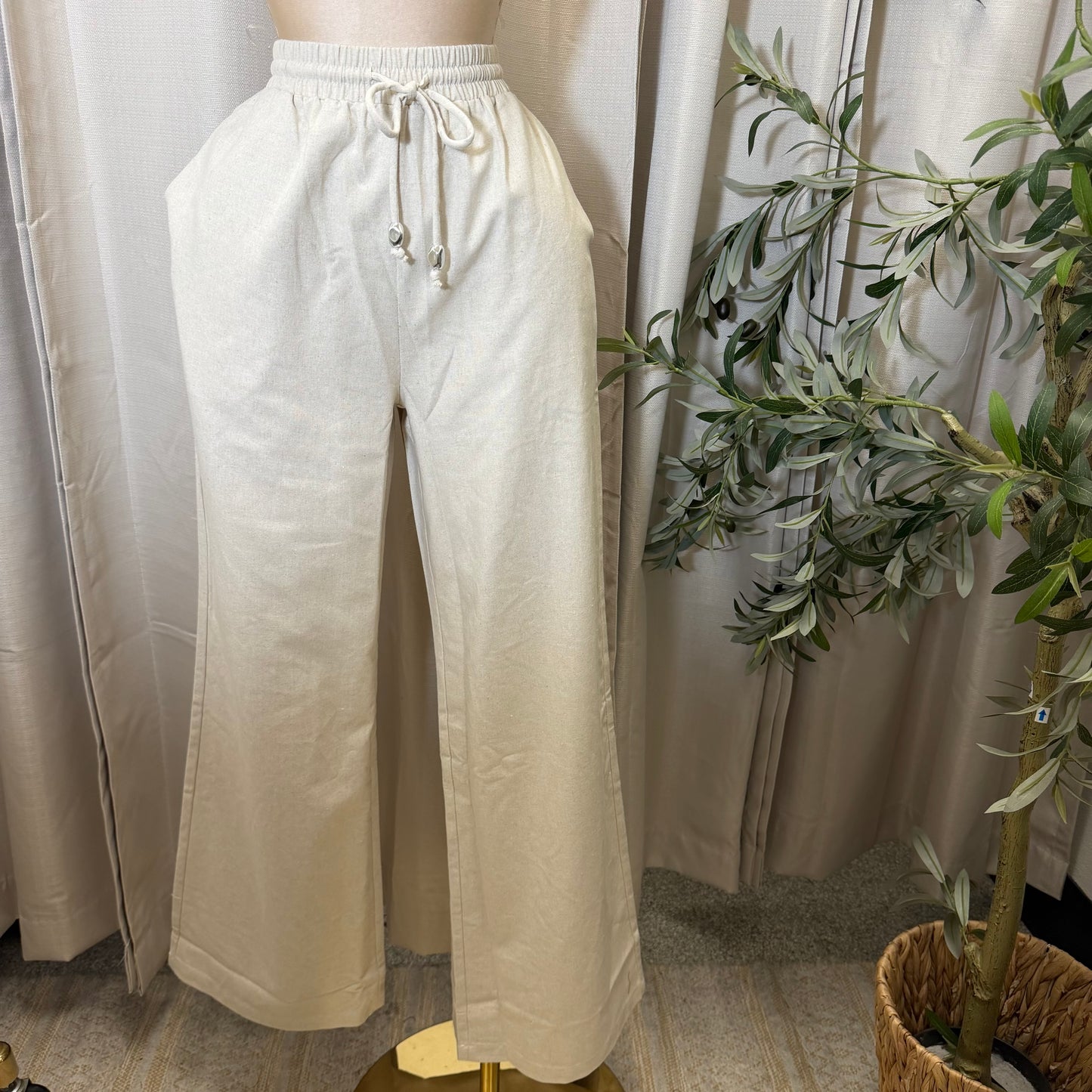 Front twist Top and wide leg pant Set-Beige