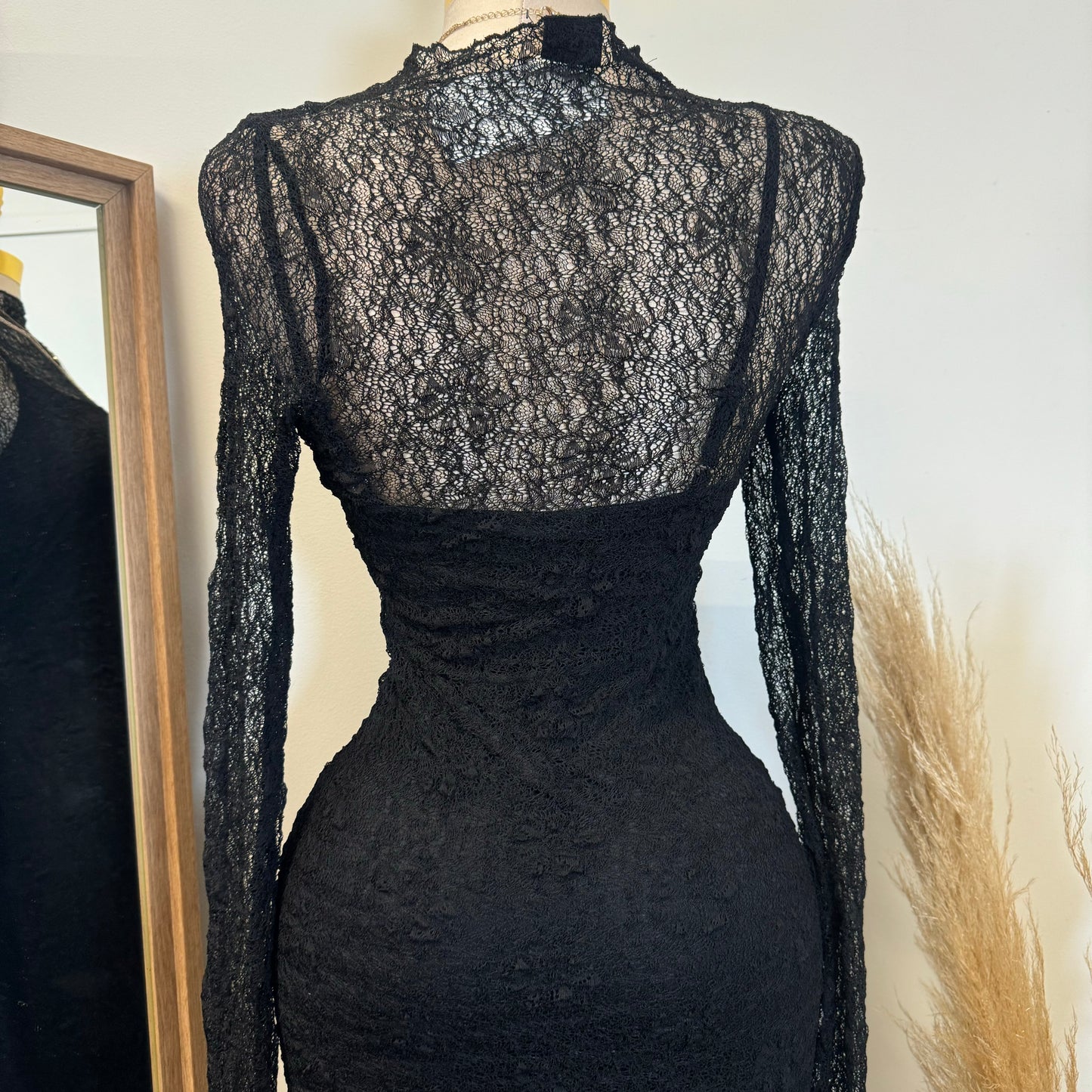 Lace Two Piece Long Dress-Black