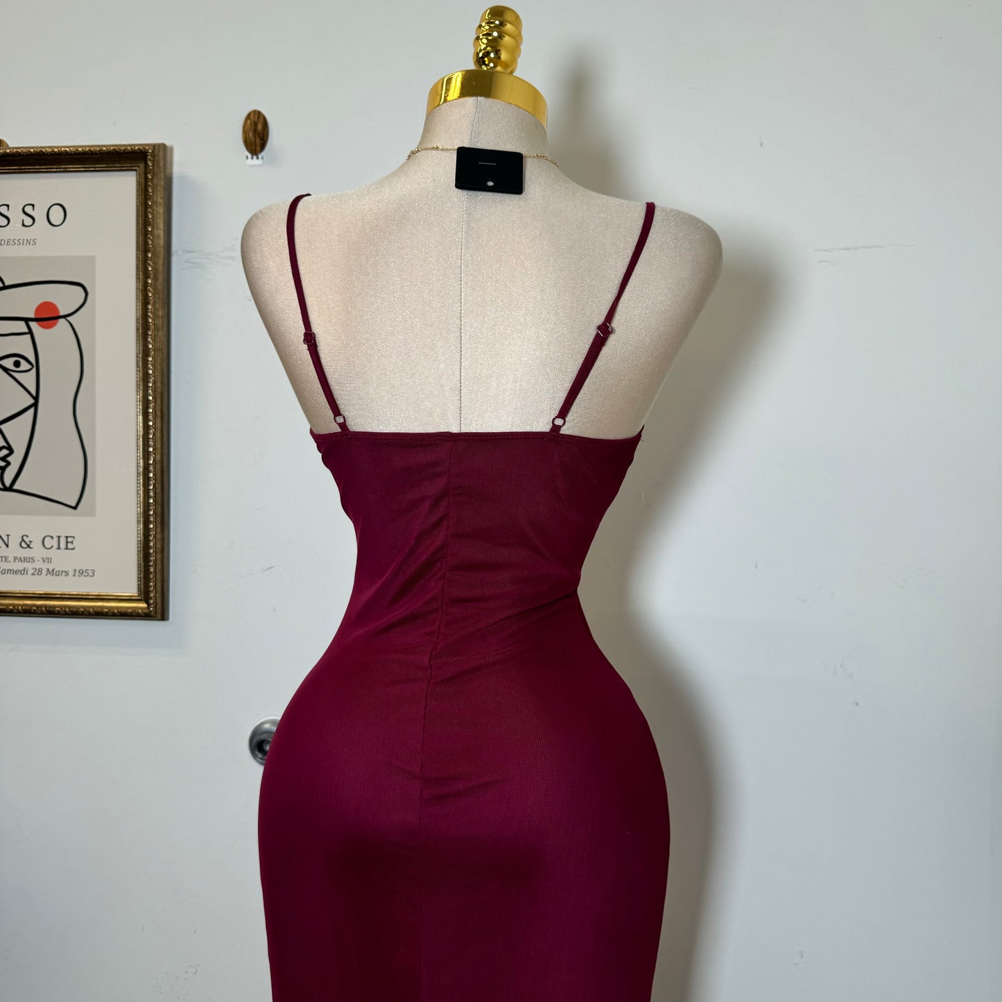 Karil Mesh Dress-Burgundy
