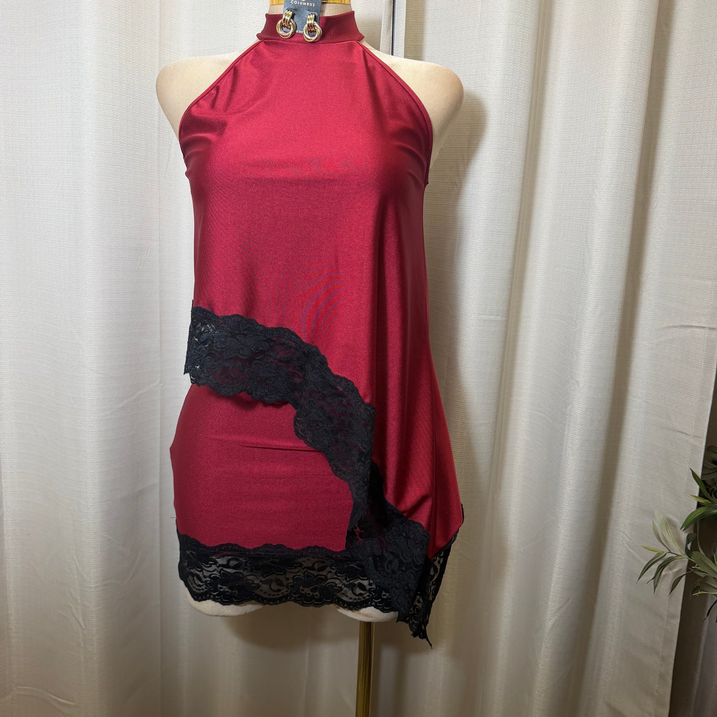 Asymmetrical Lace Skirt Set-Burgundy and Black