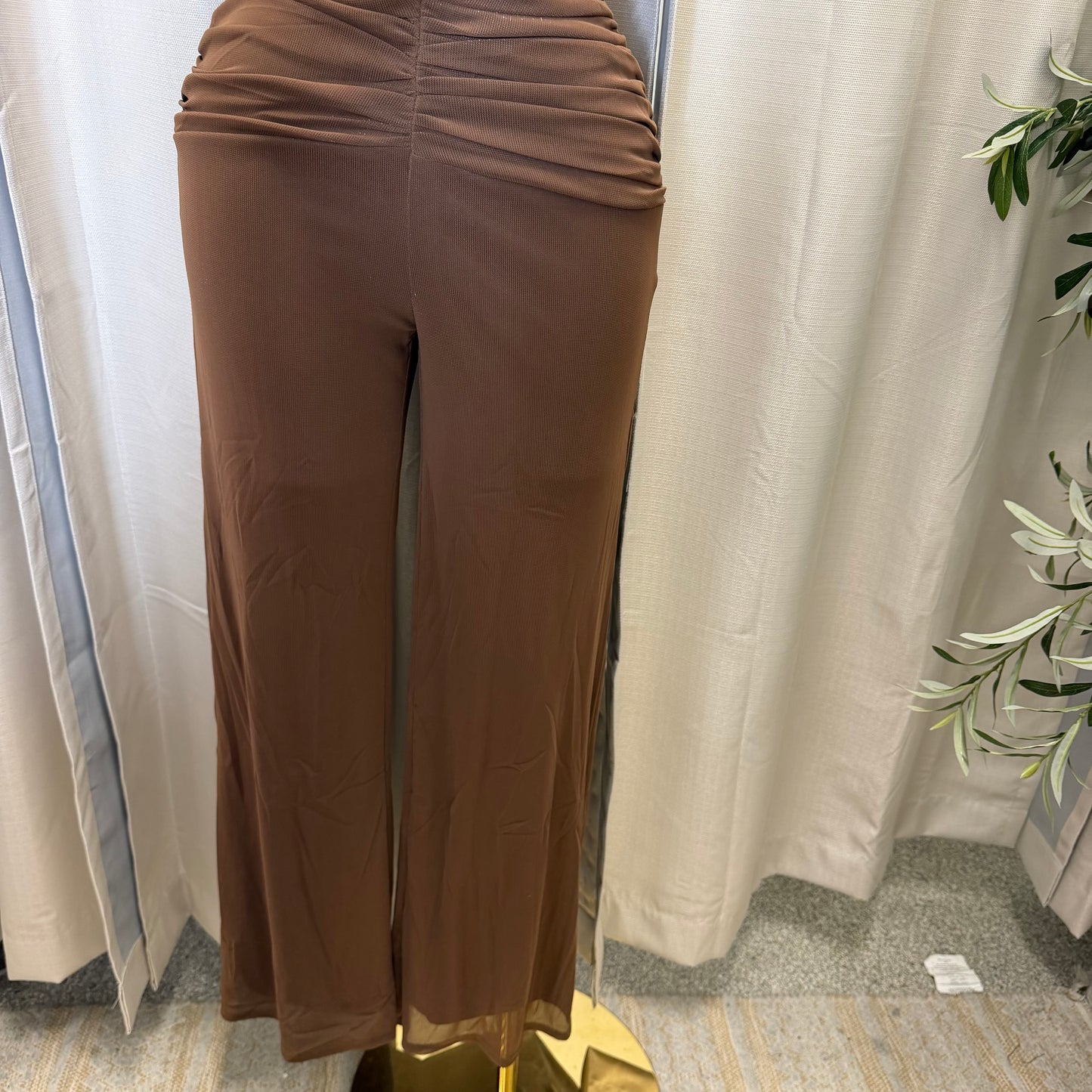 HALTER NECK WIRE WITH SASH JUMPSUIT-Brown