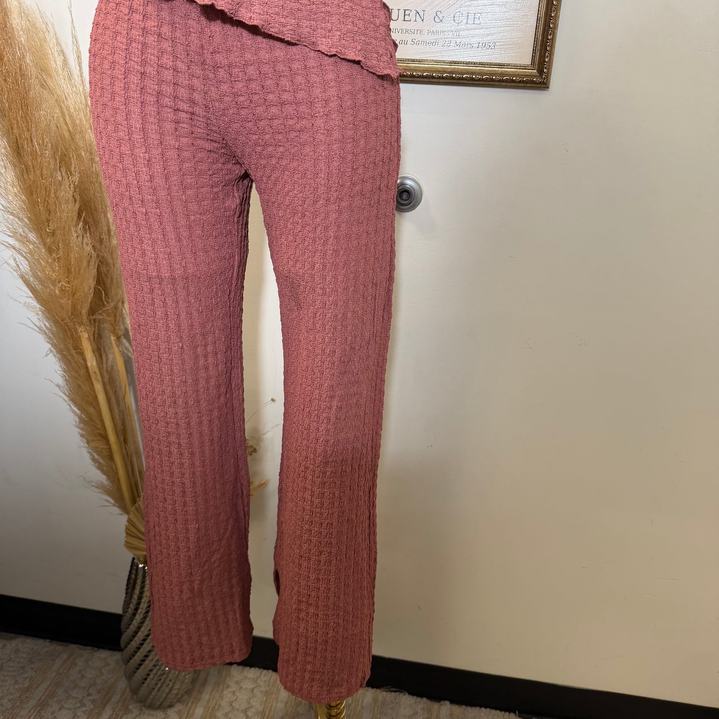 Merrow Asymmetric Hem Top and Pant Set-Marsala