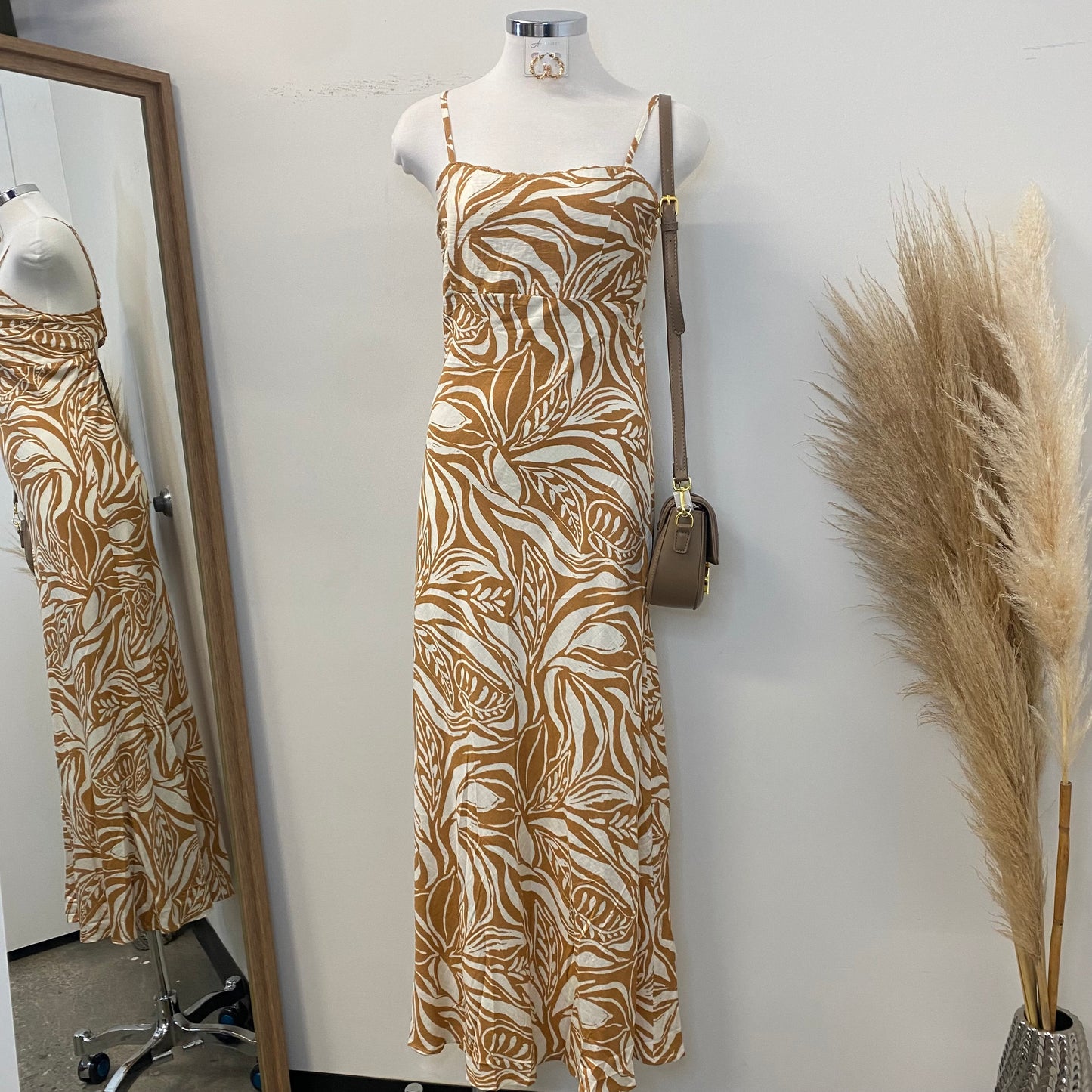 Cuba Linen Maxi Dress-Brown/White