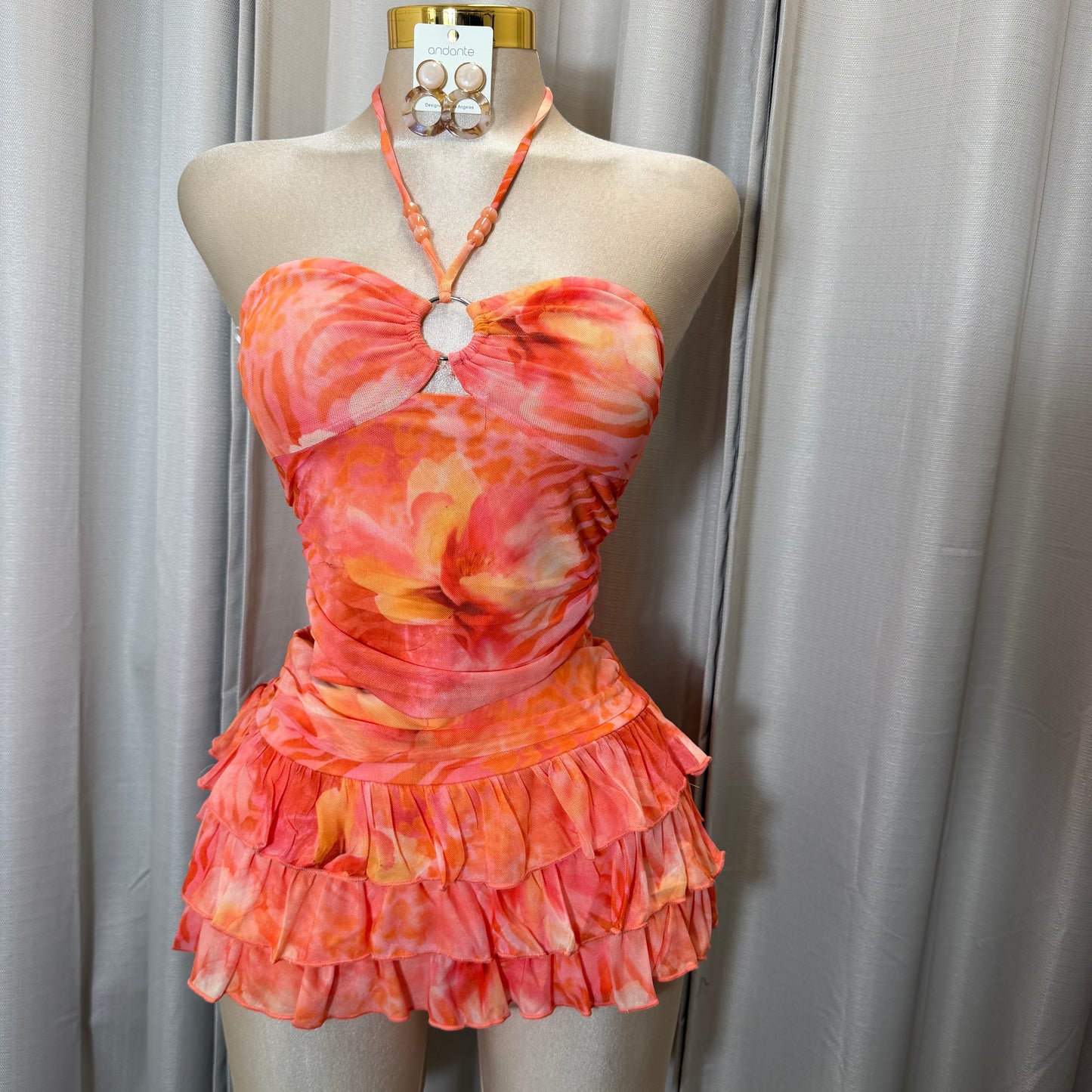 Halter Orange Skirt Set-Orange