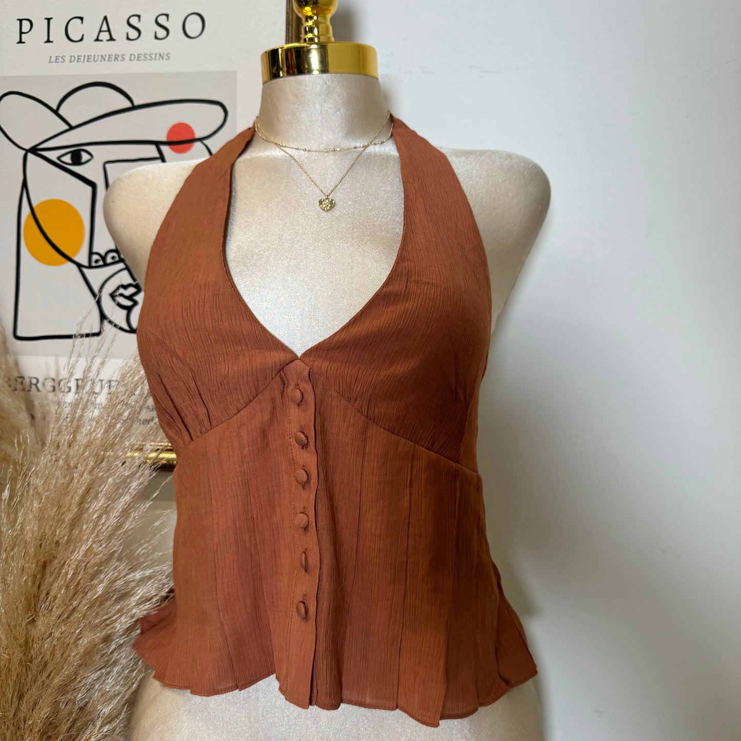 Halter button down Top-Rust