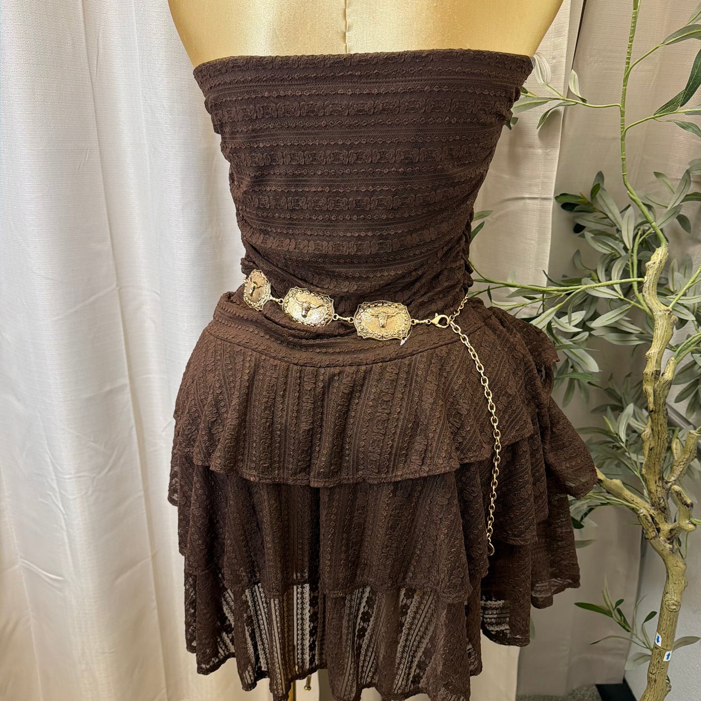 PL-Ruffle Tube Dress-Brown