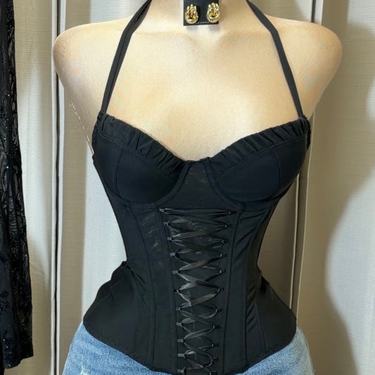 Halter Corset Top-Black