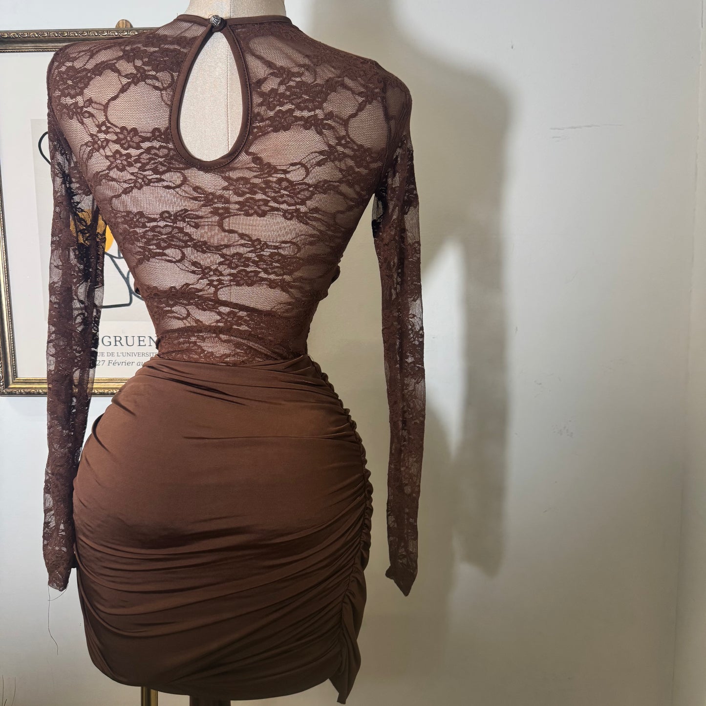 Long sleeve Lace Dress-Brown