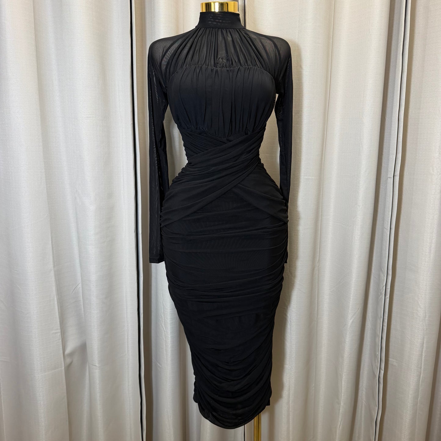 Long sleeve Mesh  Dress-Black