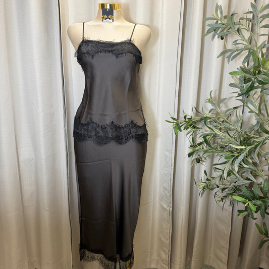 Satin lace Skirt Set-brown/black