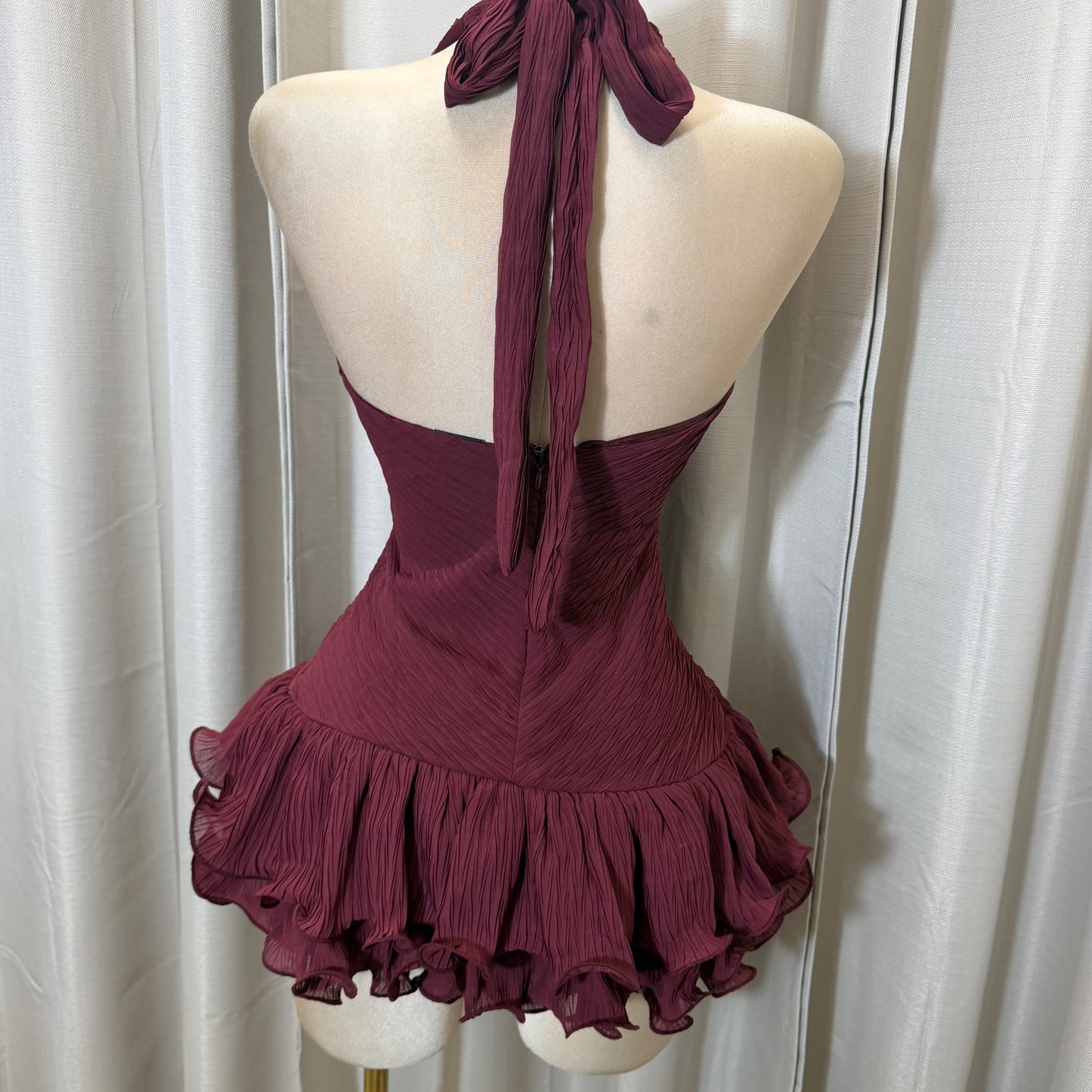 Halter Flare Dress-Burgundy