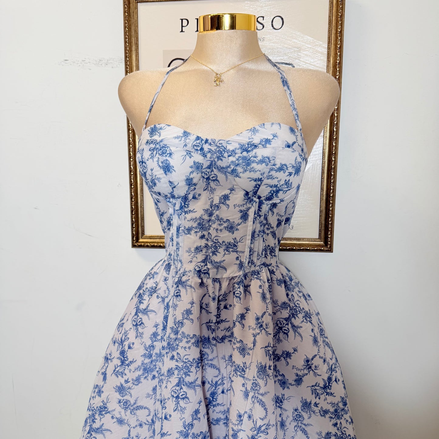Blue Willow Halter Midi Dress-Navy