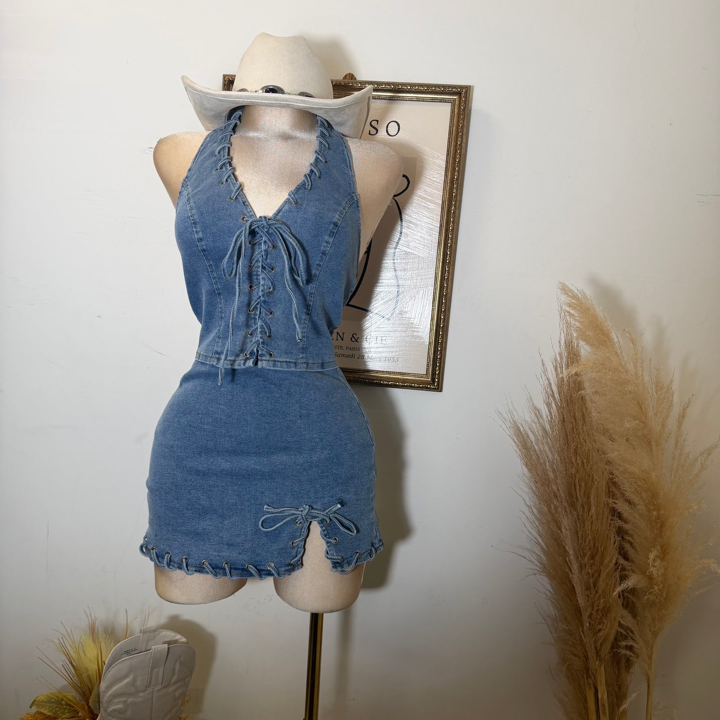 Lace Denim Skirt-Denim