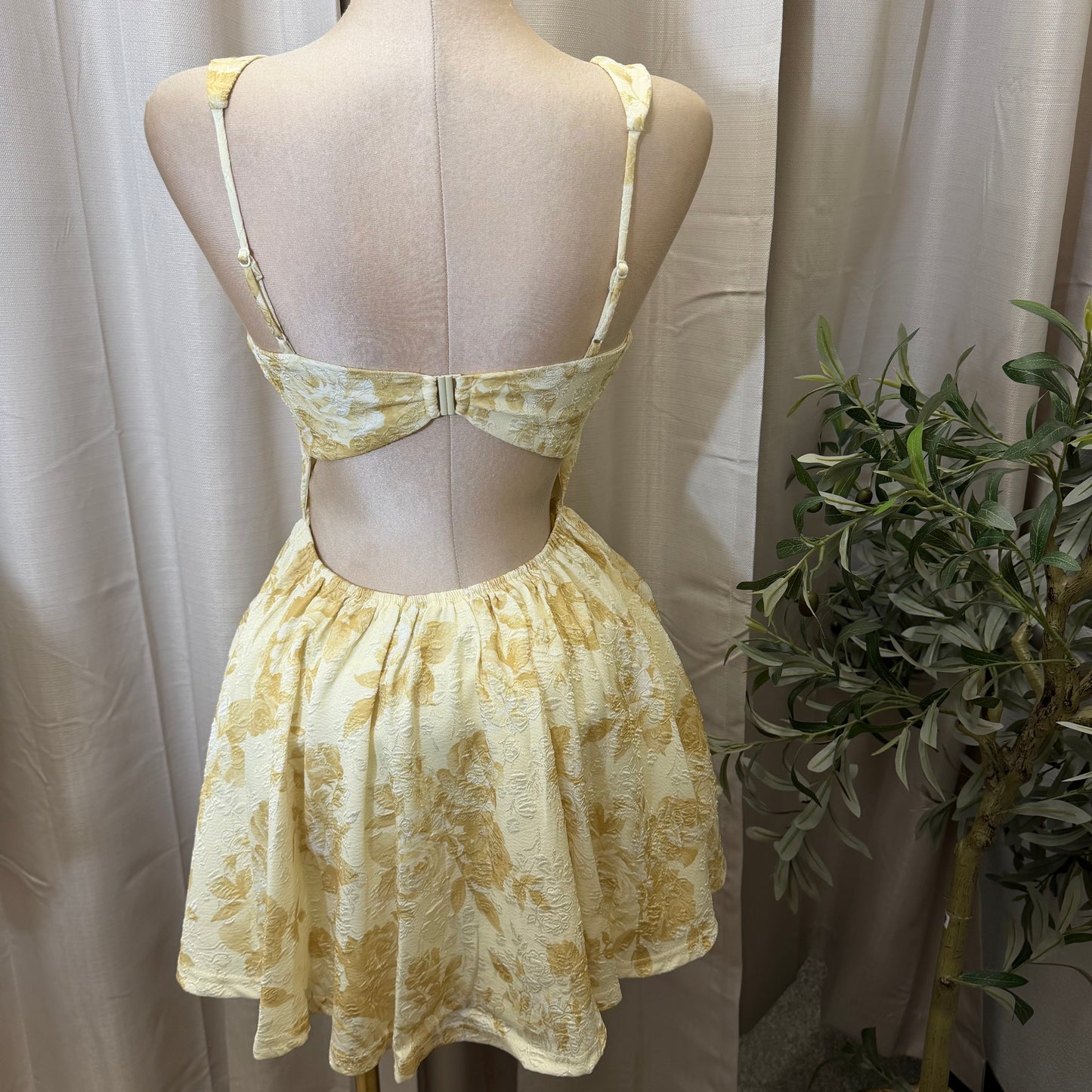 Floral Pleated Bust fit and Flare Mini Dress-Yellow