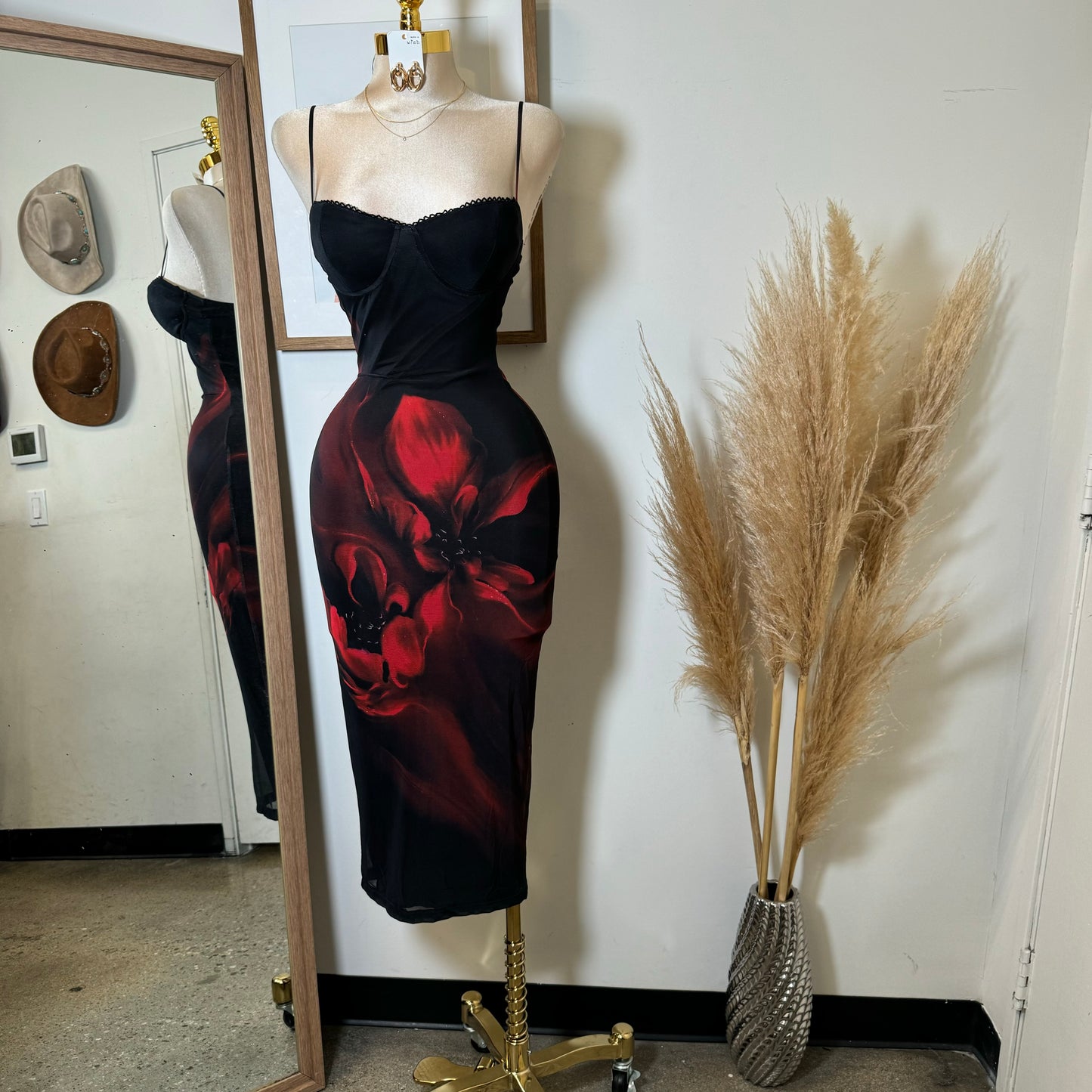 Alivis Mesh Spaghetti Dress-Black