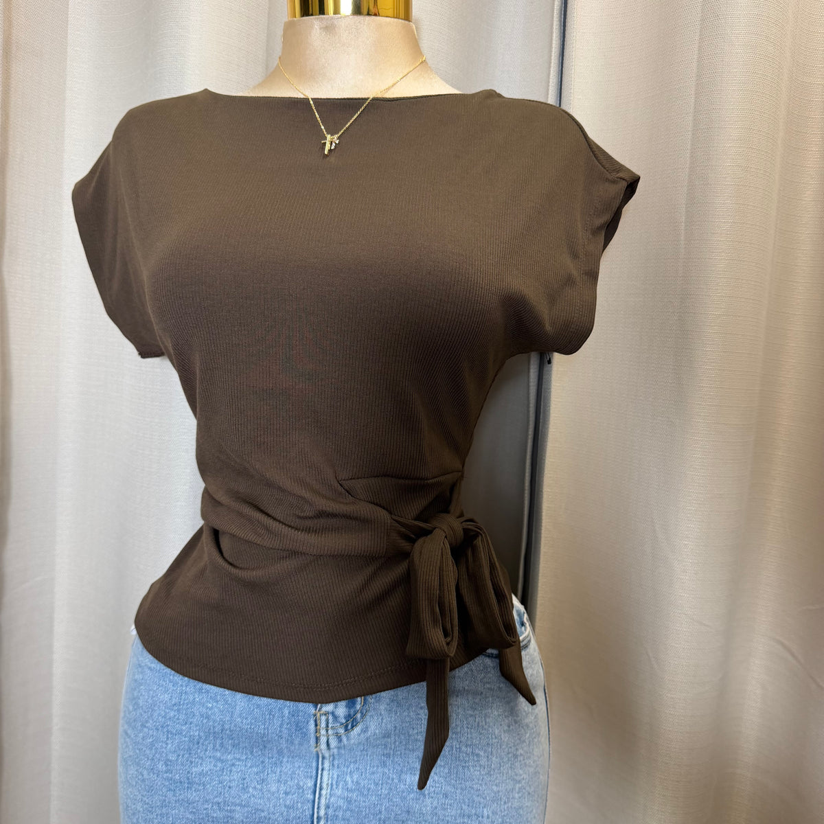 Tied Rib Top-Brown