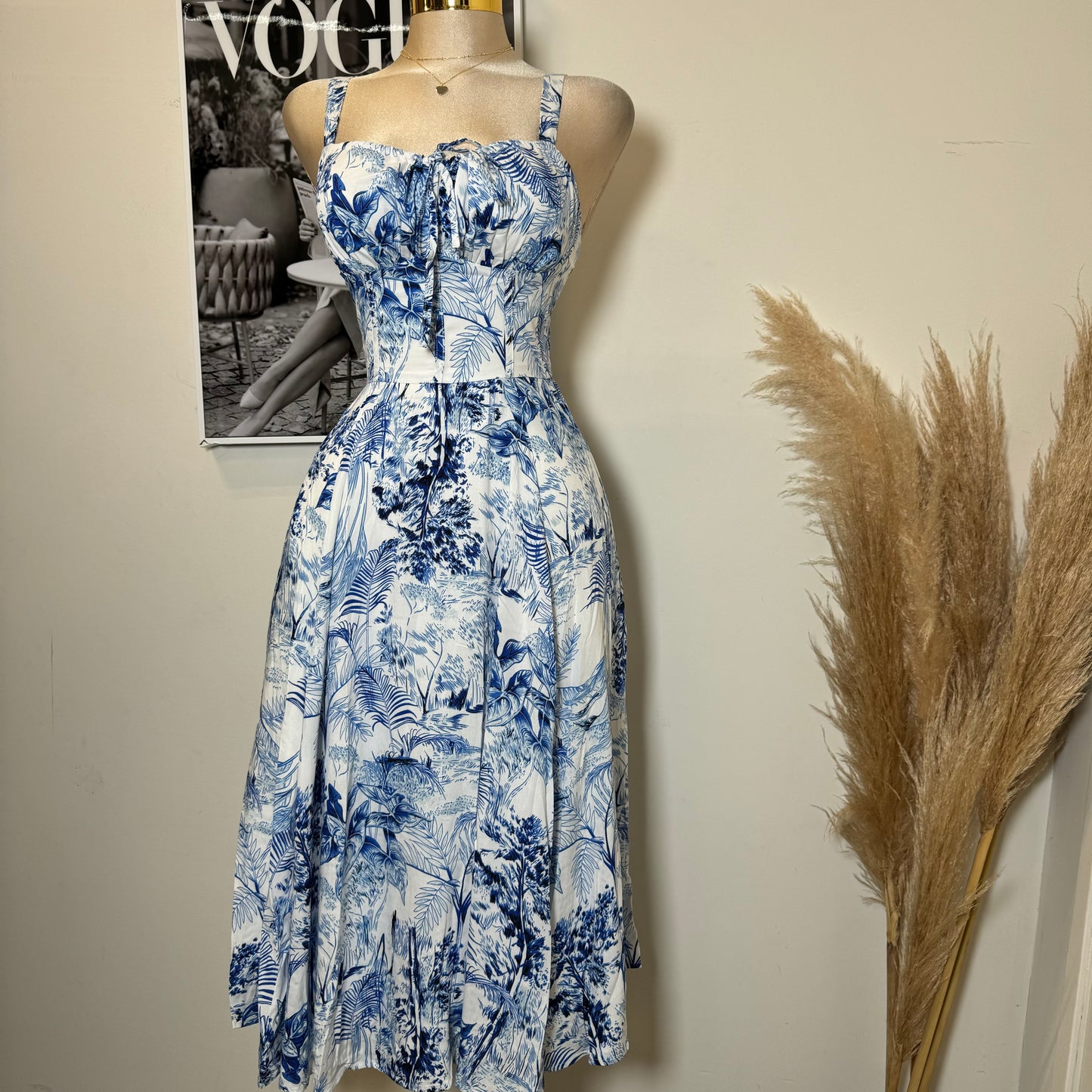 Picnic Corset Dress-Blue/White