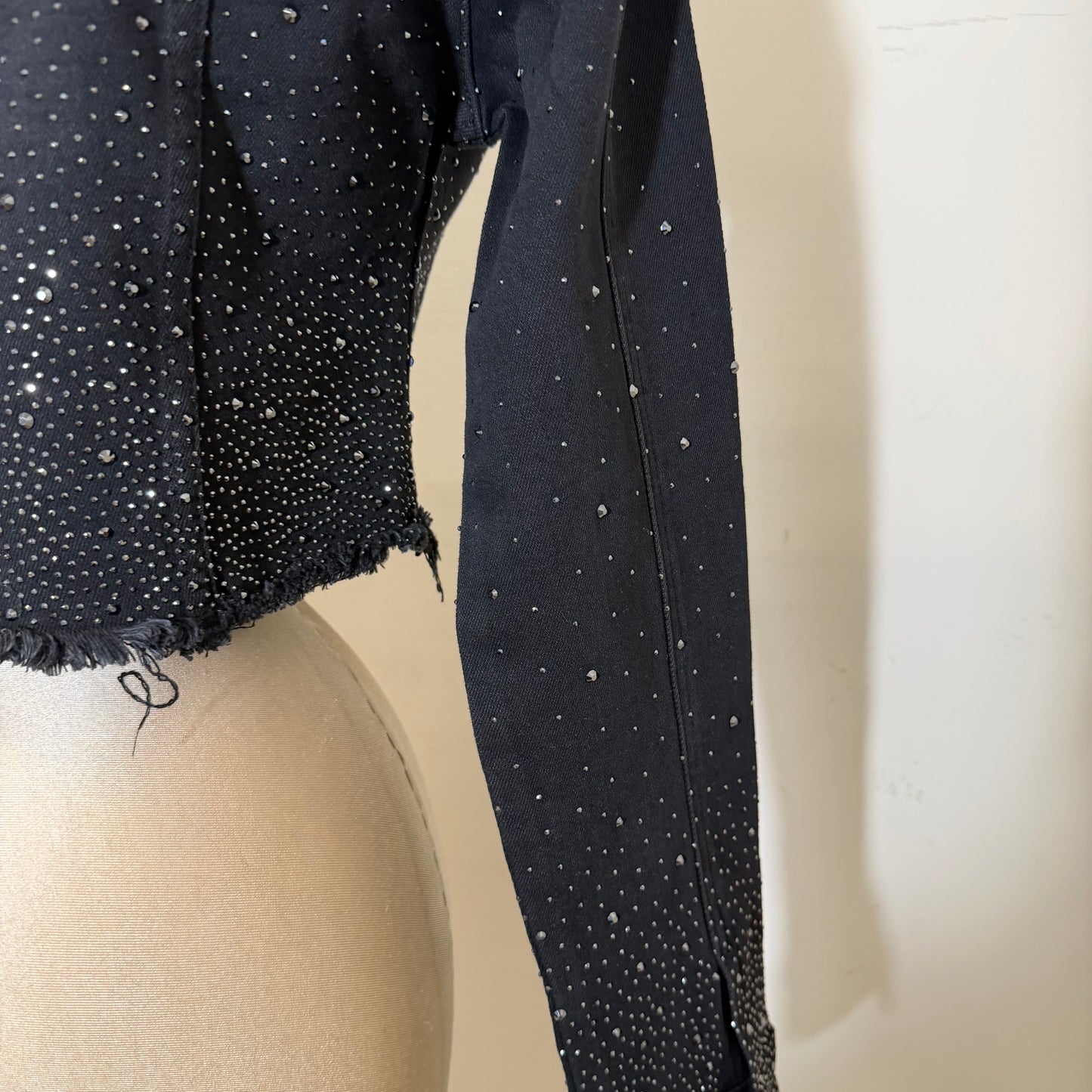 Rhinestone Cropped Jeans Jacket-Black