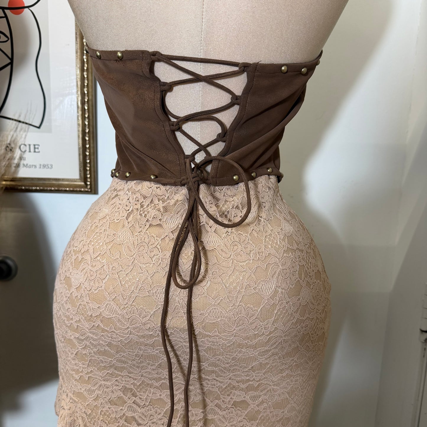 Western Lace Corset Top -Caramel