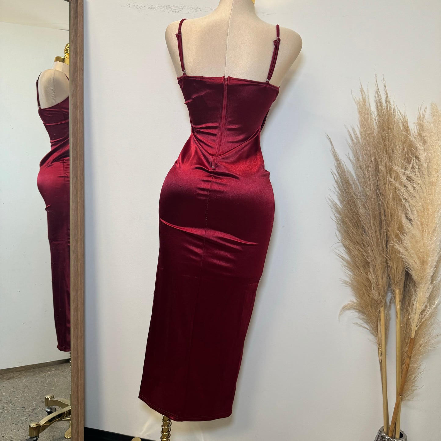 Holiday Satin Dress-Ruby