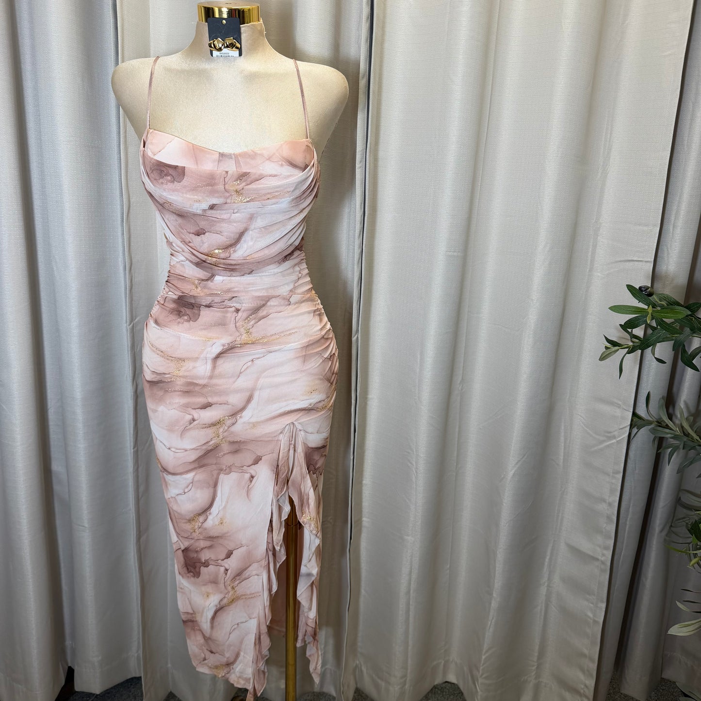 SLEEVELESS COWL DRESS-Brown