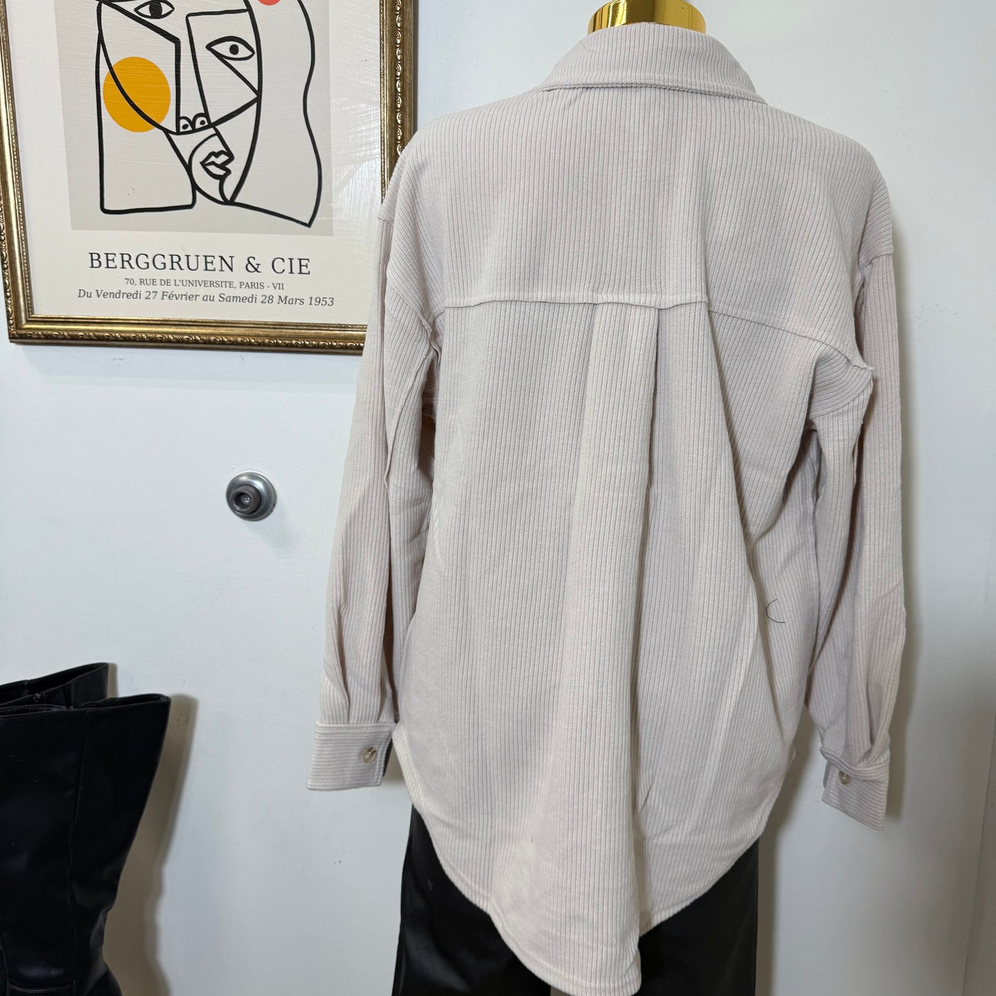 Rib Knit Exposed Seam Button up Top-Oatmeal