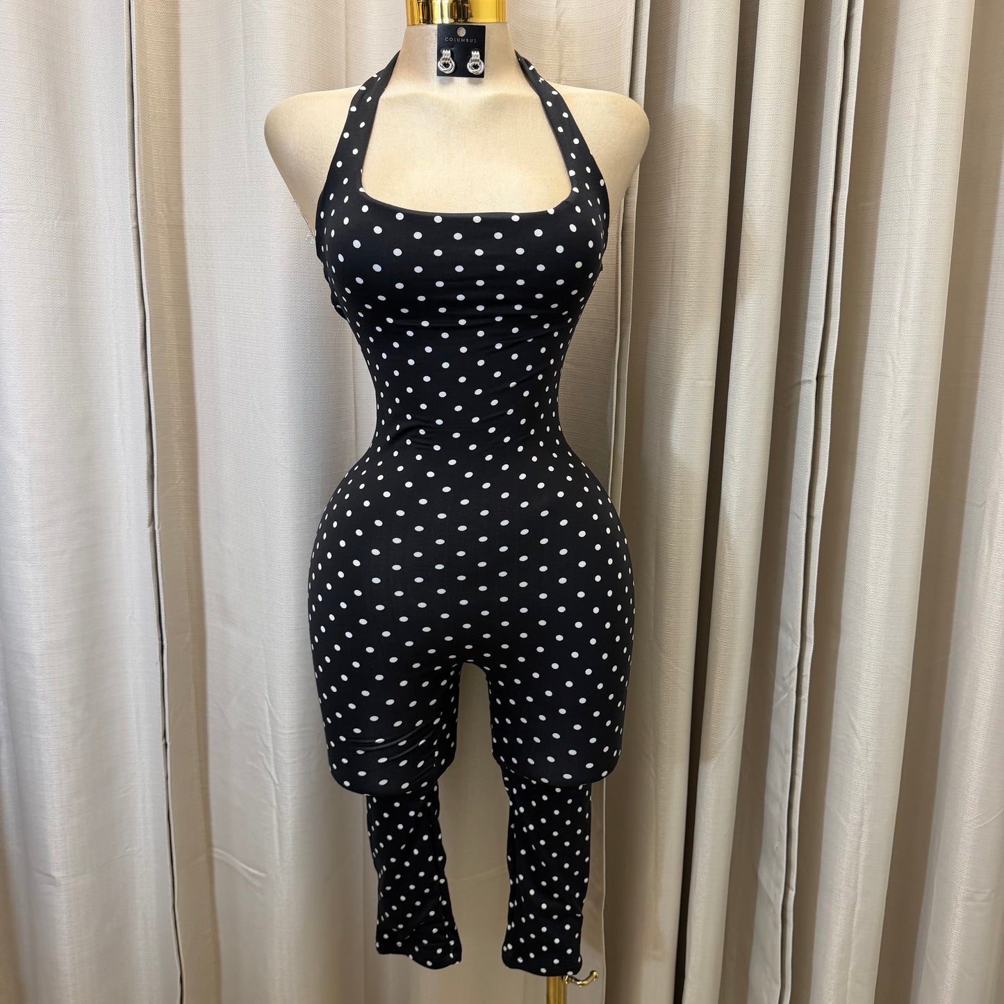 Halter Polka dot Jumpsuit with headband-white/black