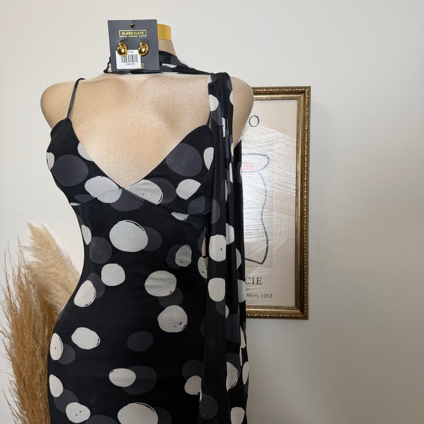 Polka Dot Mesh Dress-black/Ivory