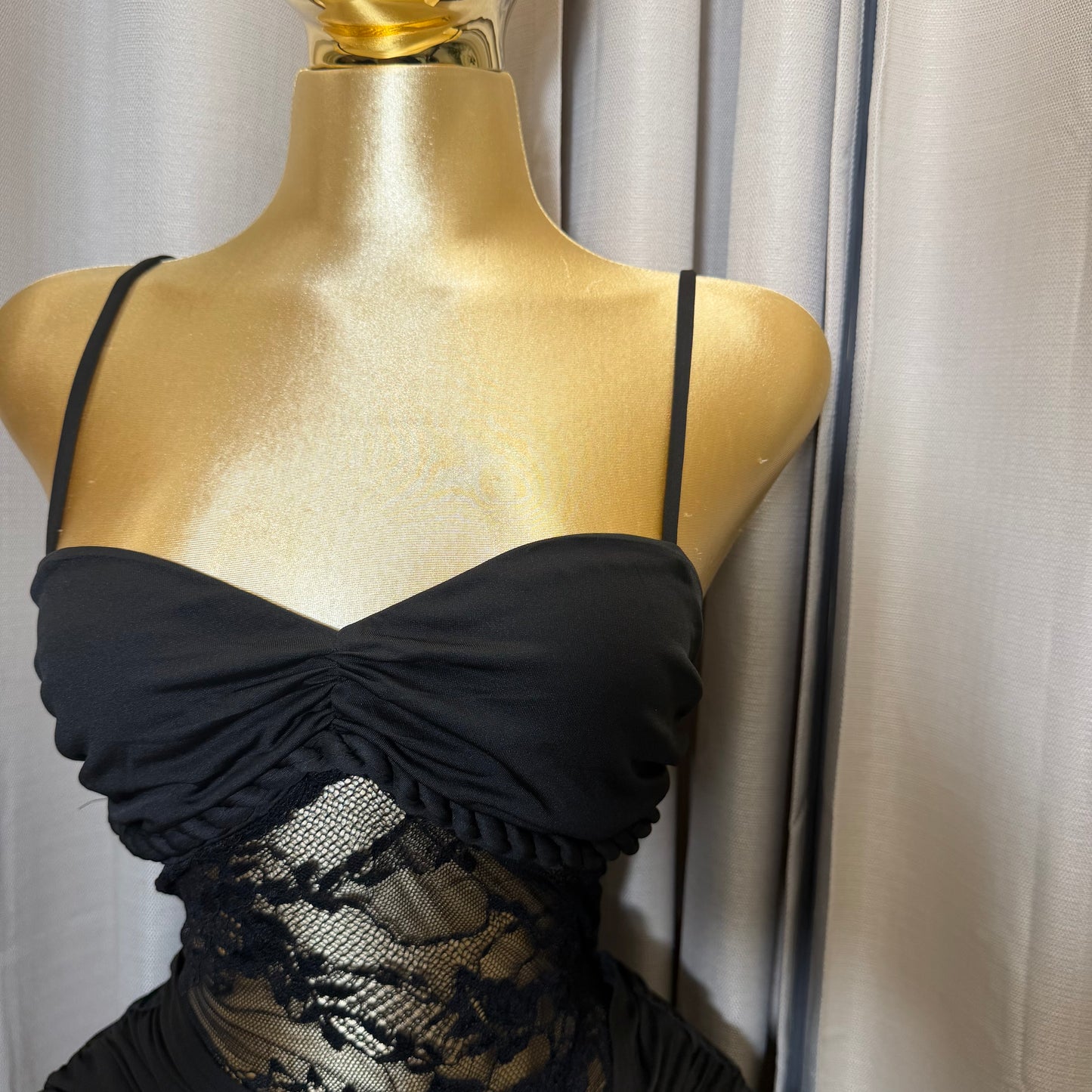 Lace & Knit Mix and Match Mini Dress-Black