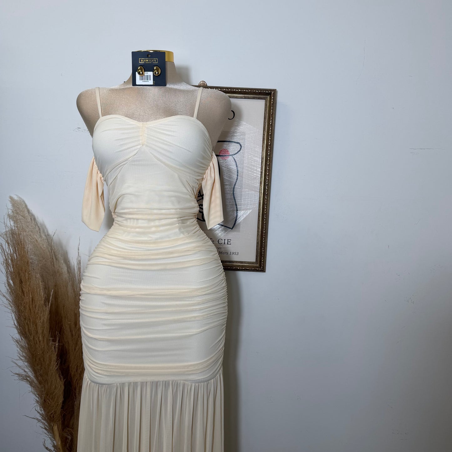 Ruched Long Maxi Dress-Cream