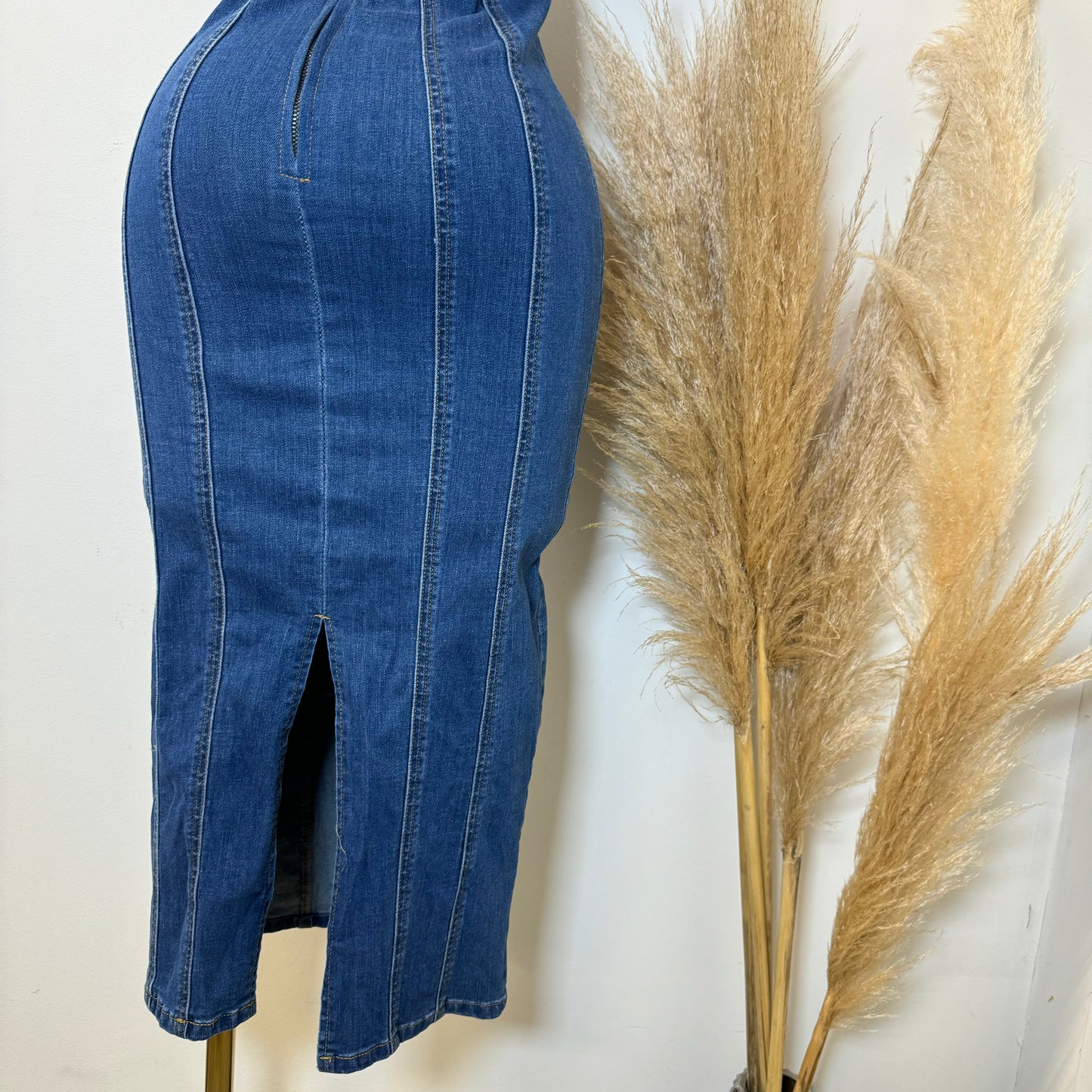 Denim Midi Dress-DK Blue