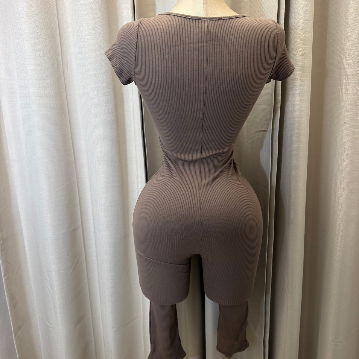 Short sleeve Capri Romper-Mocha