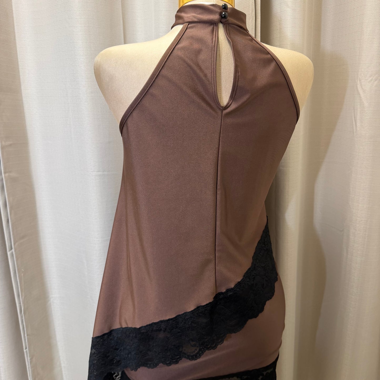 Asymmetrical Lace Skirt Set-Brown with black