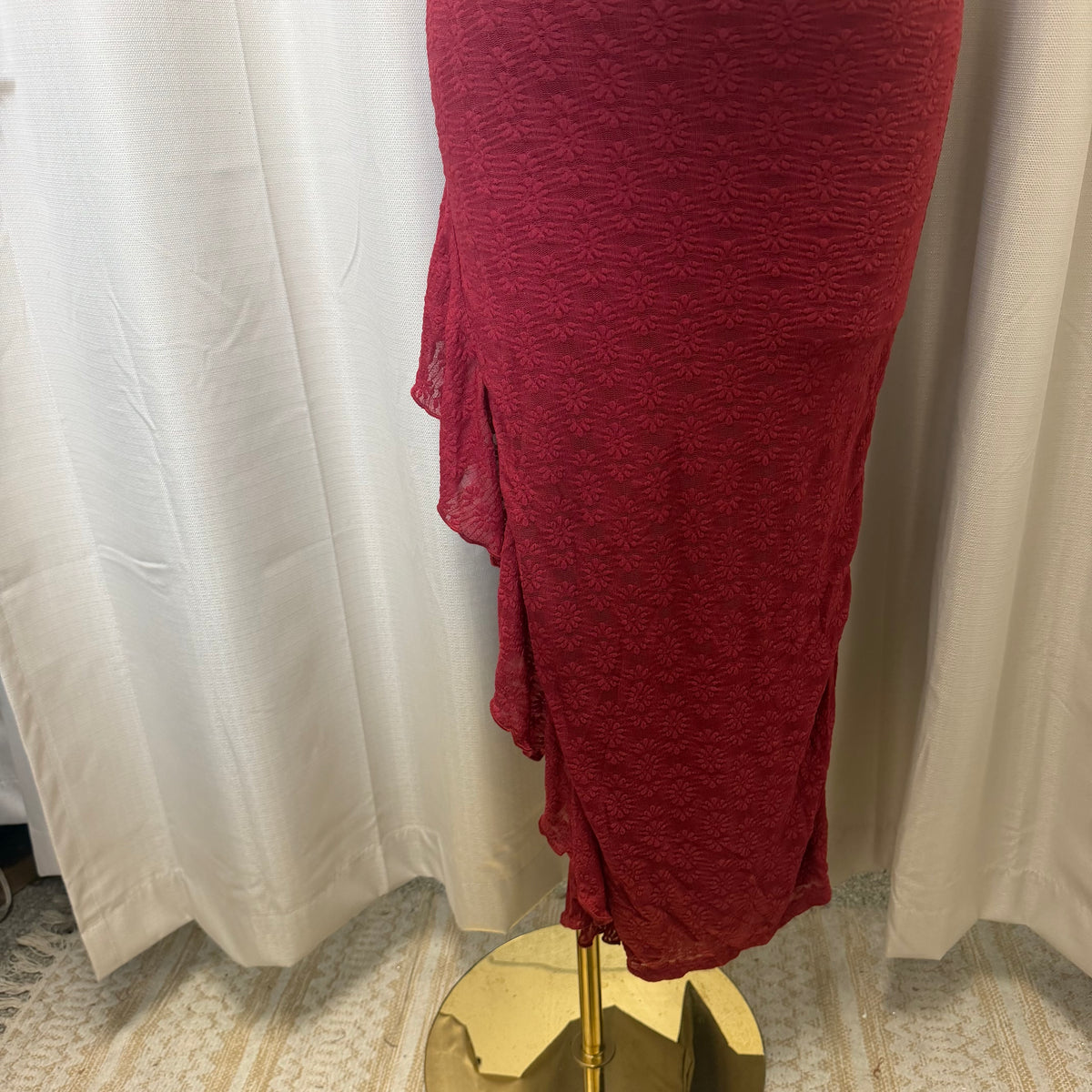 Daisy Asymmetric Skirt Midi Dress-Burgundy