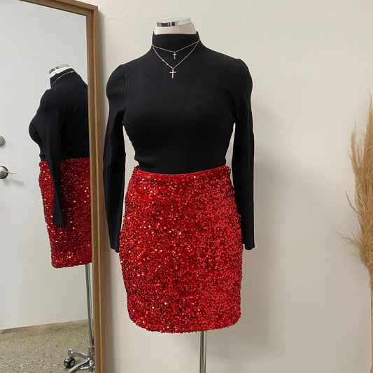 Sequin Skirt PL-Red