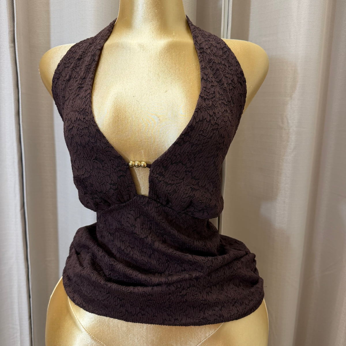 PL-Halter Lace Top-Brown
