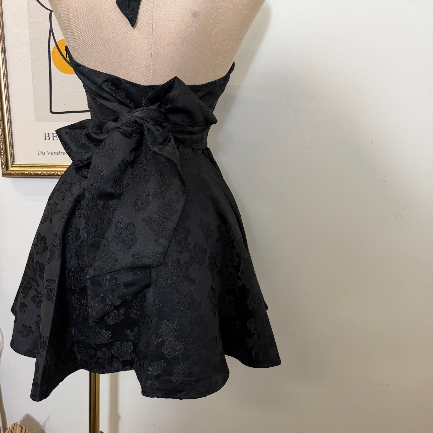 Satin Jacquard Halter neck Mini Dress-Black