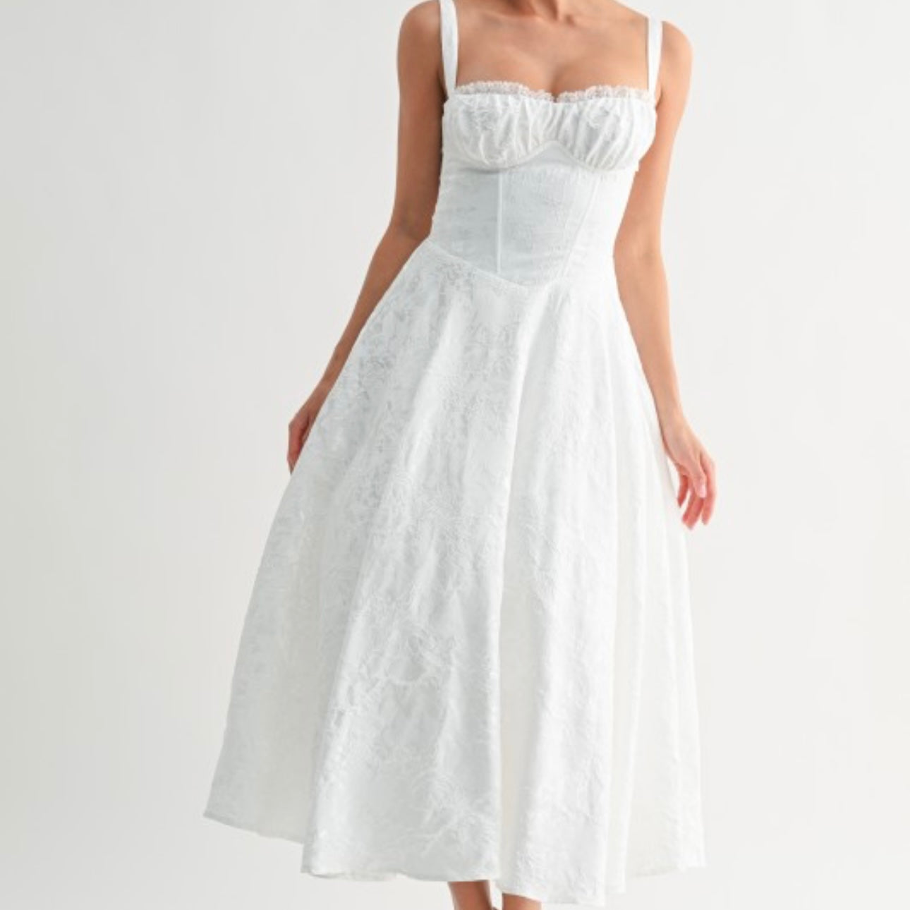 Fleur Corset Midi Dress-White