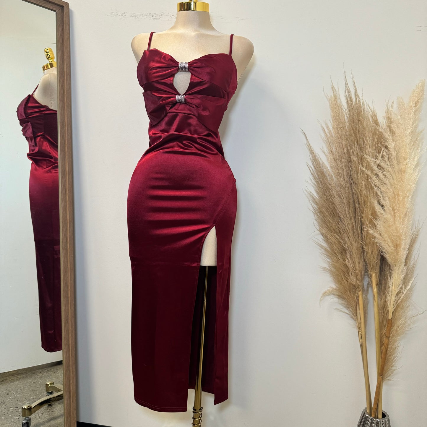 Holiday Satin Dress-Ruby