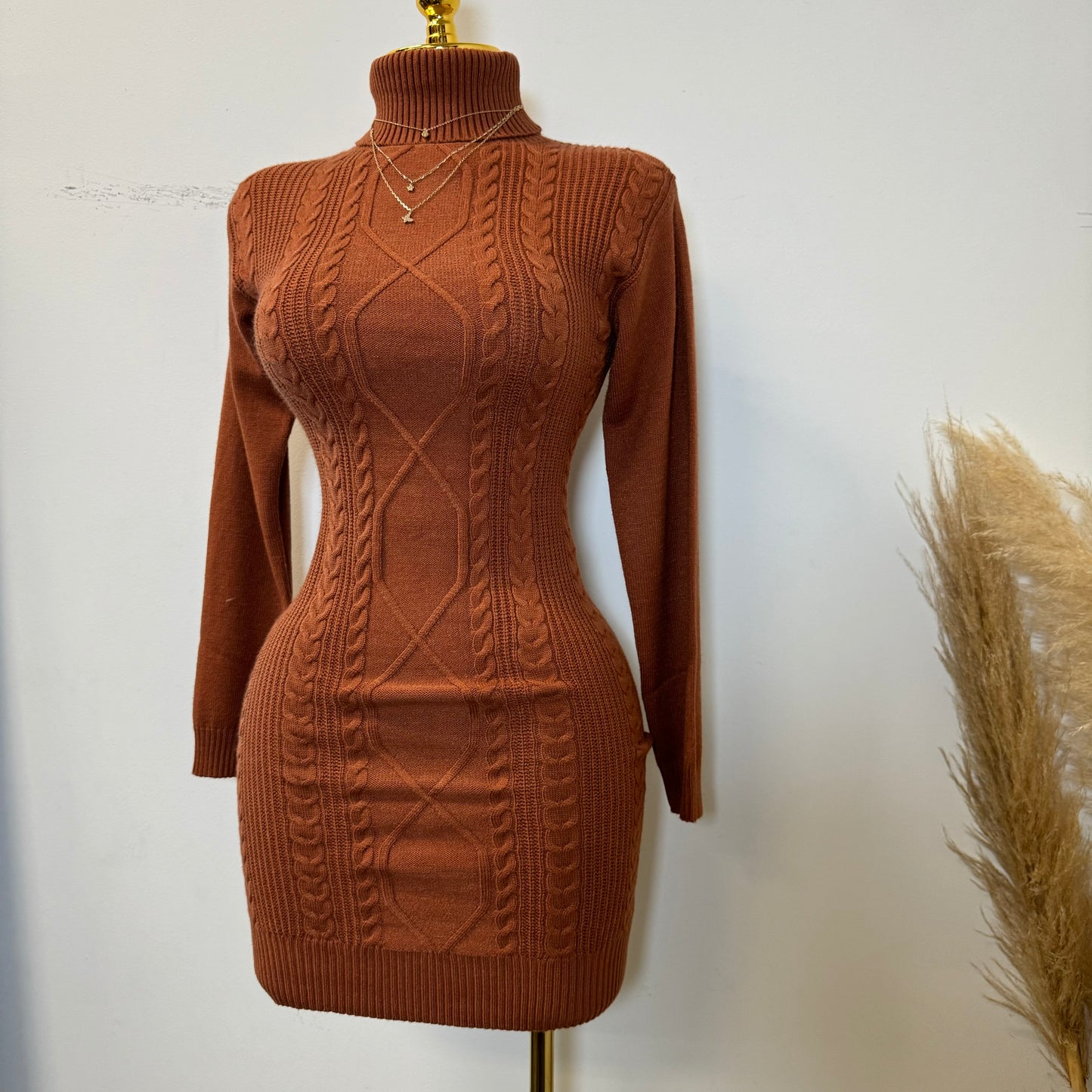 Tu Turtle Neck Sweater Dress-Rust