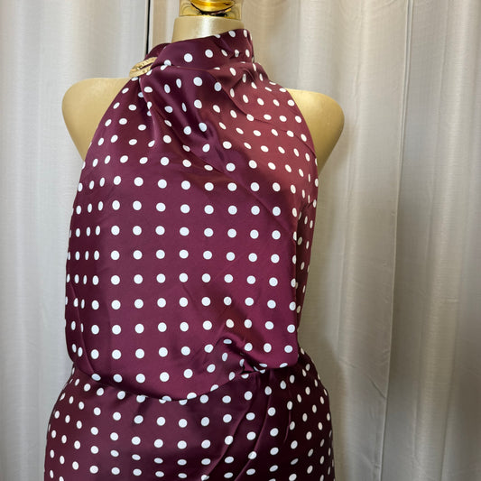PL-Satin Halter Polka Dot Top-Burgundy/White